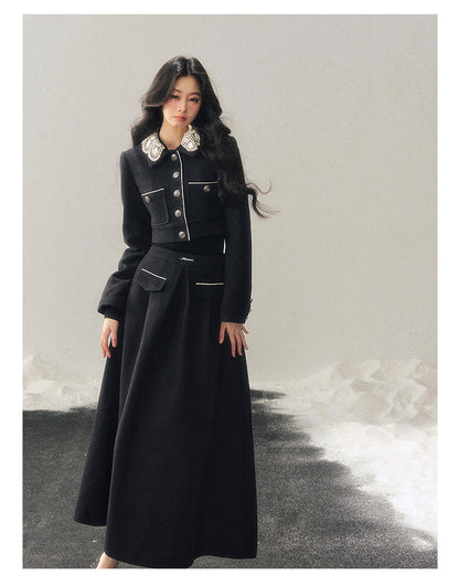 少也眼 "Whispers of Lace" Black French Lace Two-Piece Skirt Set