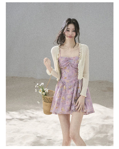 "Iris Bloom" Purple Iris Cami Mini Dress