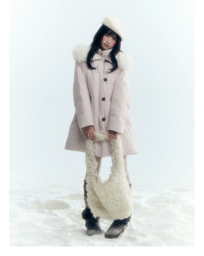Horridale - Snow-Dusted Floral 90% White Duck Down Puffer Jacket (Light Peach Pink / Silver Gray)