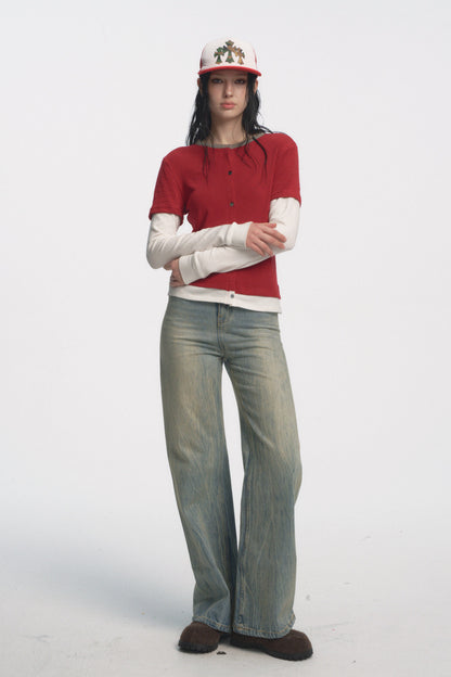 Muirgen - Christmas Contrast Faux Layer Stretch Top