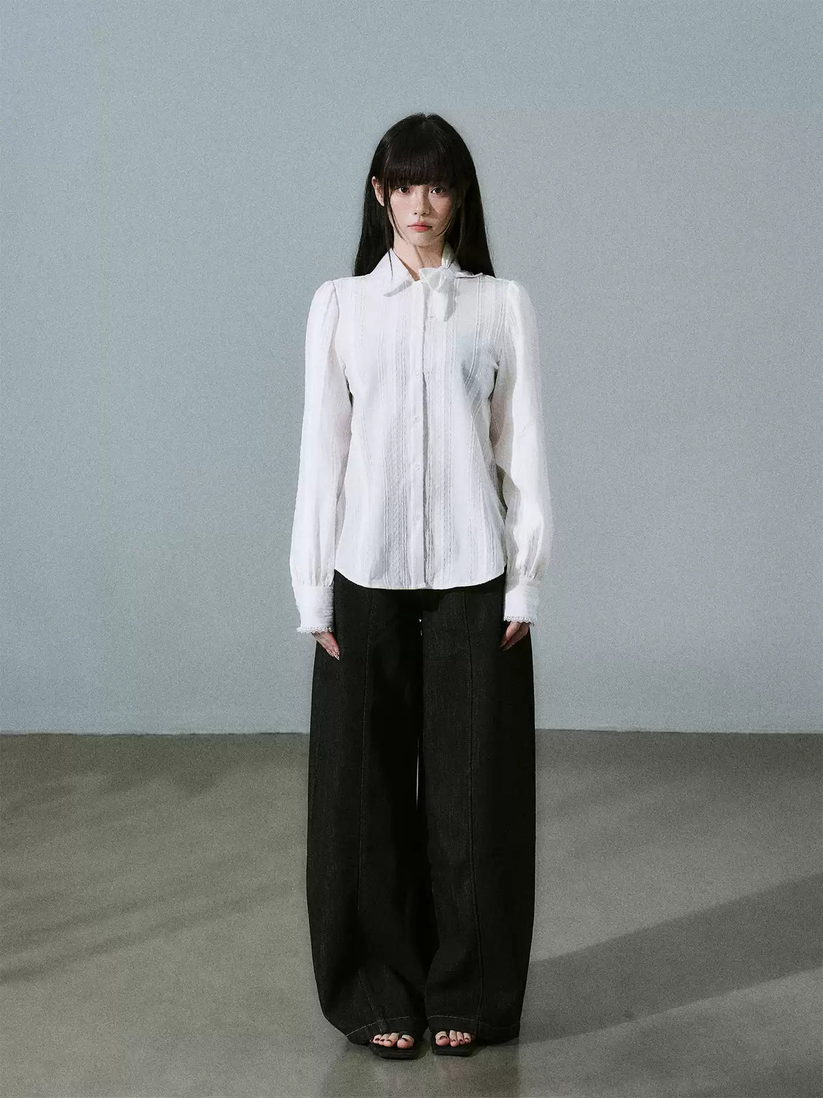 LOST FOREST - Pure White Cotton Jacquard Bow Blouse – Japanese Sweet Girl Style