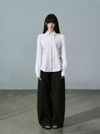 LOST FOREST - Pure White Cotton Jacquard Bow Blouse – Japanese Sweet Girl Style