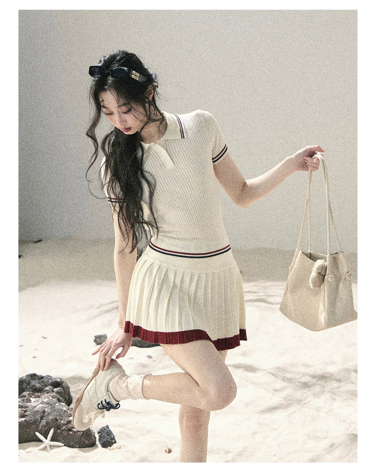 "The Softest Touch" Dutch Cream Collegiate Knit Top & Mini Skirt Set