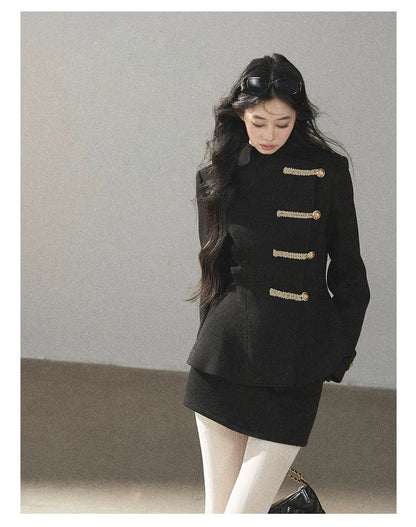 AOMALM - Quiet Black Fitted Fish-Tail Jacket & A-Line Skort Set