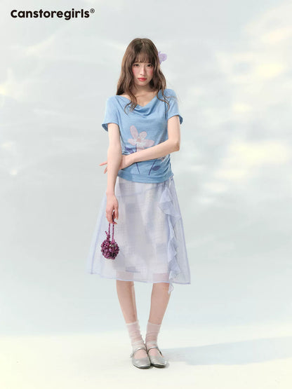 “Blossoms on Mallow” Lavender Patchwork Skirt Set WW2026082