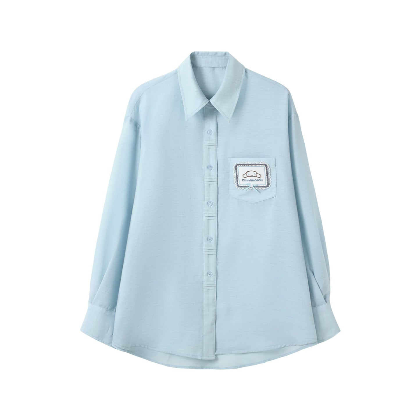170726K "Campus Icons" Gray Purple Relaxed Polo Overshirt (Kuromi / My Melody / Cinnamoroll)