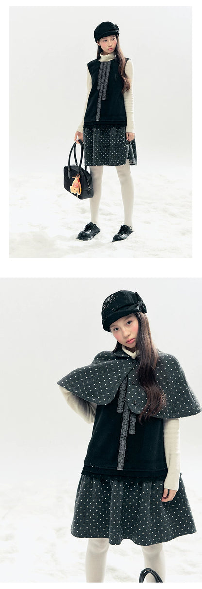 "Berlin Winter Chronicle" Black Polka Dot Capelet & Pinafore Dress Set