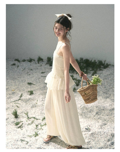 "Fallen Into Your Gaze" Dutch Cheese Lace Top & Jogger Pants Two-Piece Set
