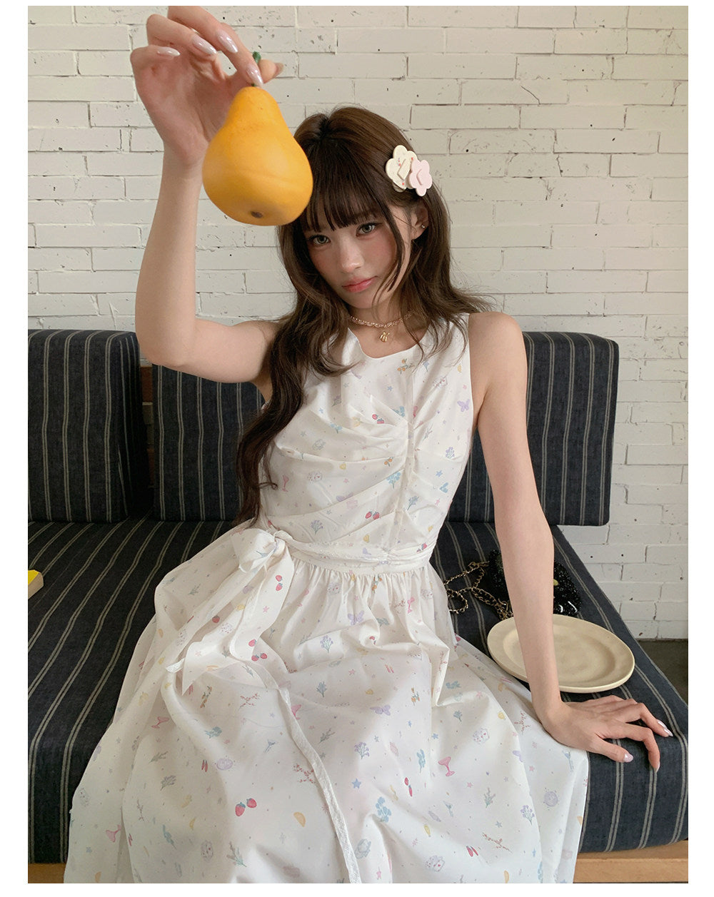 “Berry Orchard Reverie” White Floral Sleeveless Dress