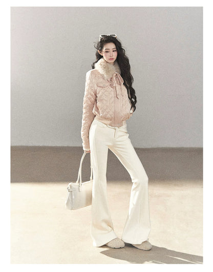 AOMALM - Cinnamon Pink 90% White Duck Down Cropped Puffer Jacket