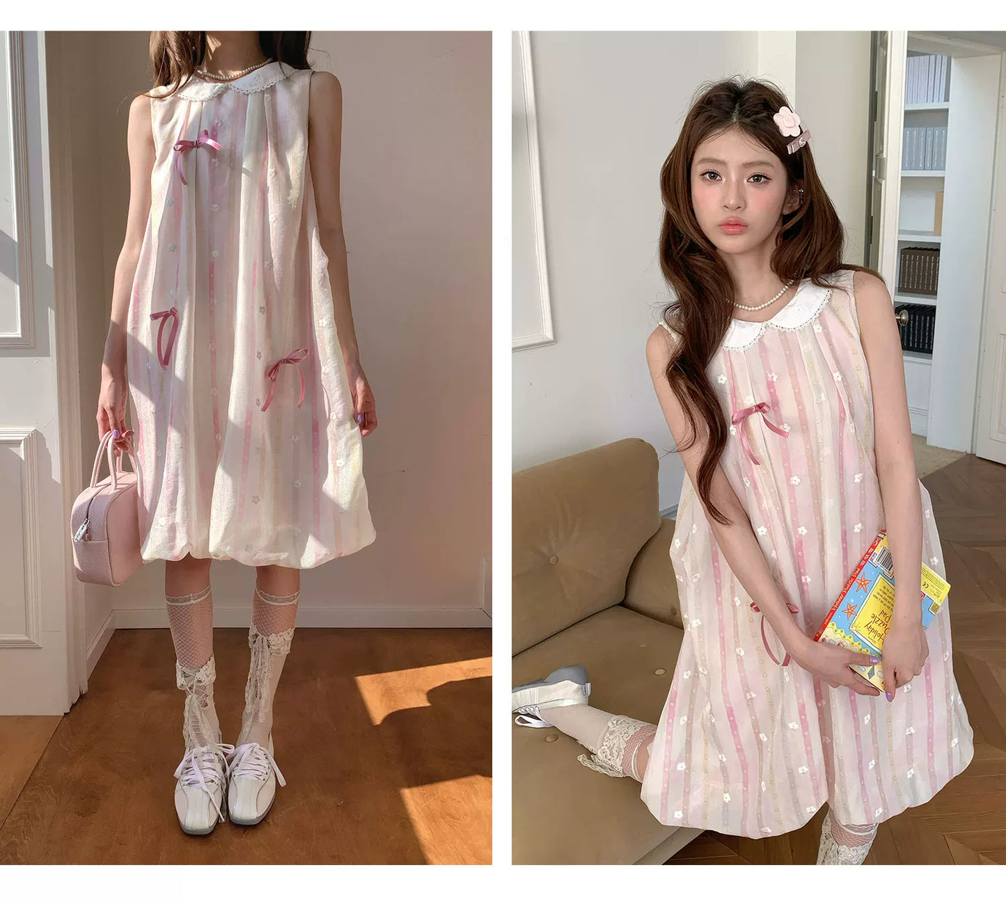 “Peach Soda Dream” Blush Pink Bubble Hem Dress