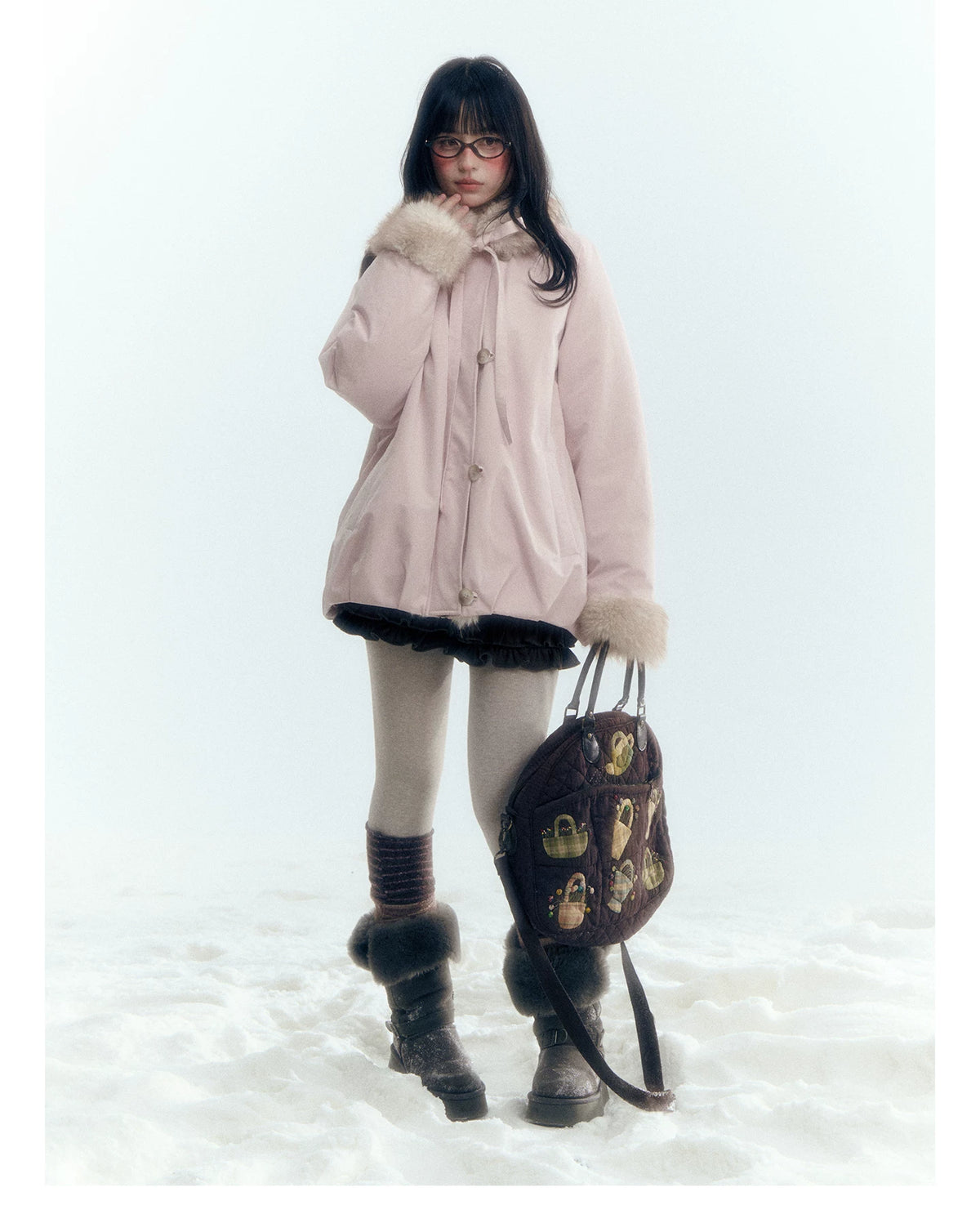 Horridale - Blue Bud-Shaped Faux Fur Collar Parka Down Jacket