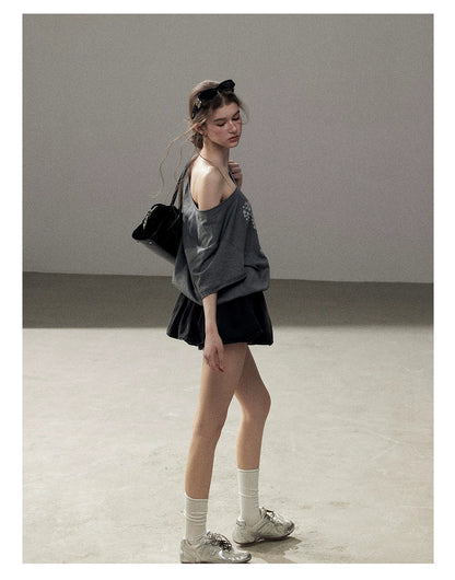 "Muted Shades of Gray" Silver Mouse Gray Off-Shoulder Tee