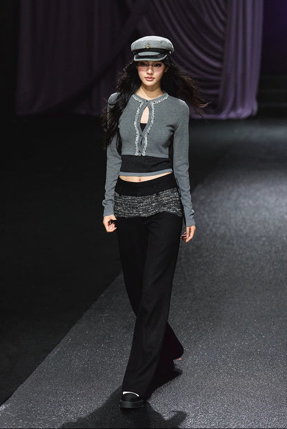 "Midnight Atelier" Black Double-Waist Straight-Leg Trousers
