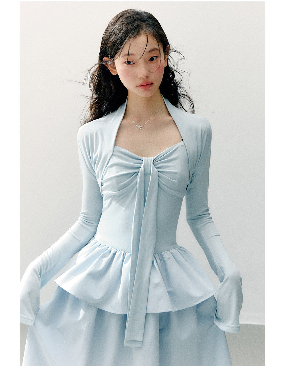ANNATTO - Soft Sky Blue Bow-Tie Modal Strapless Dress Set