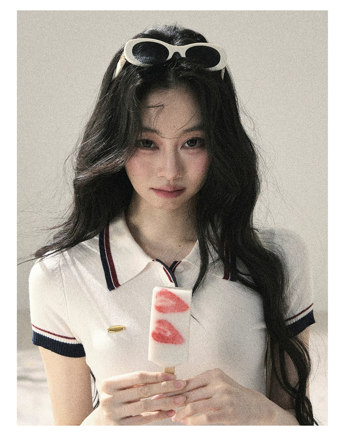 "Moonlight in Pieces" Cloud White Ribbed Knit Top & Pleated Mini Skirt Two-Piece Set