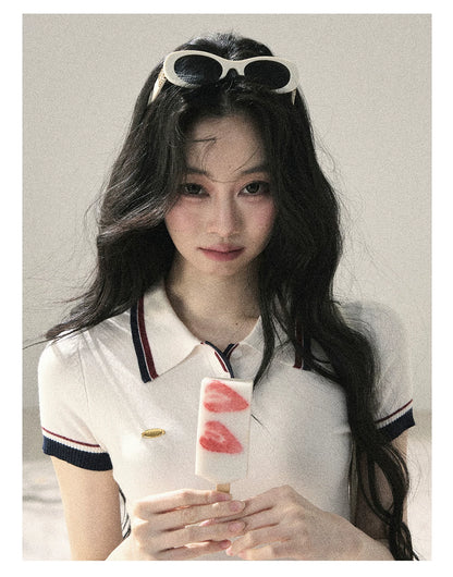 "Moonlight in Pieces" Cloud White Ribbed Knit Top & Pleated Mini Skirt Two-Piece Set