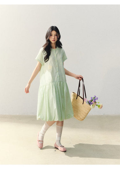 "Tulip Spring Letter" Bubble Hem Shirt Dress SJ2026030