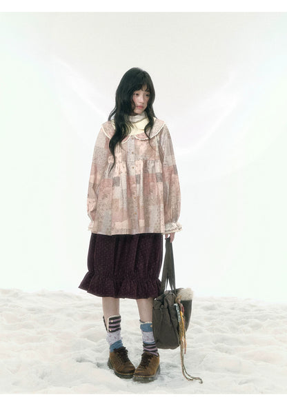 JOVYLLE - Berry Purple Star Print Bubble Skirt