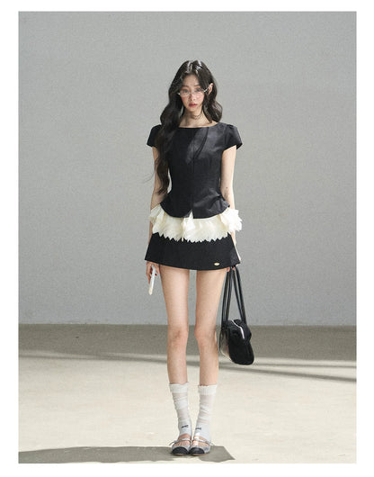 "Her Black & White Poem" Elegant Contrast Two-Piece Set
