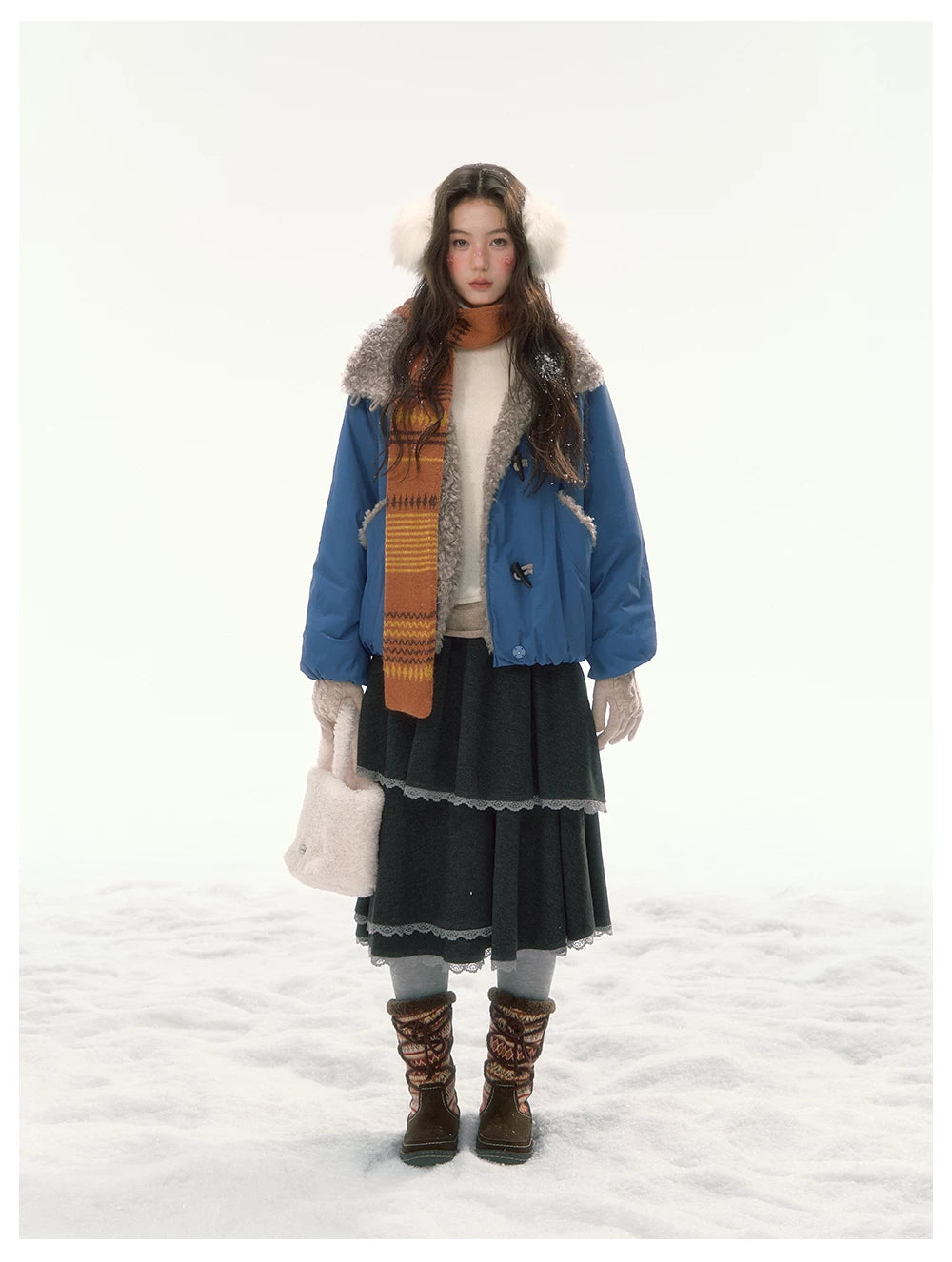 CANSTORE - "Cobalt Snowfall" Cobalt Blue Cropped Toggle Coat with Plush Trim