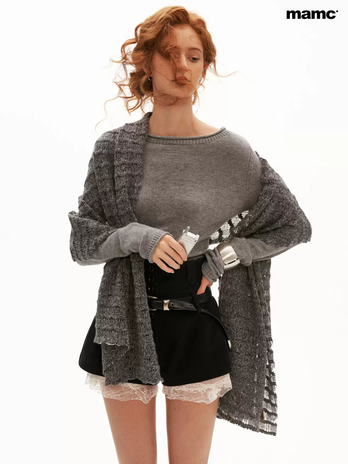MAMC - Vintage Fitted Long-Sleeve Knit Top (Blue / Gray)