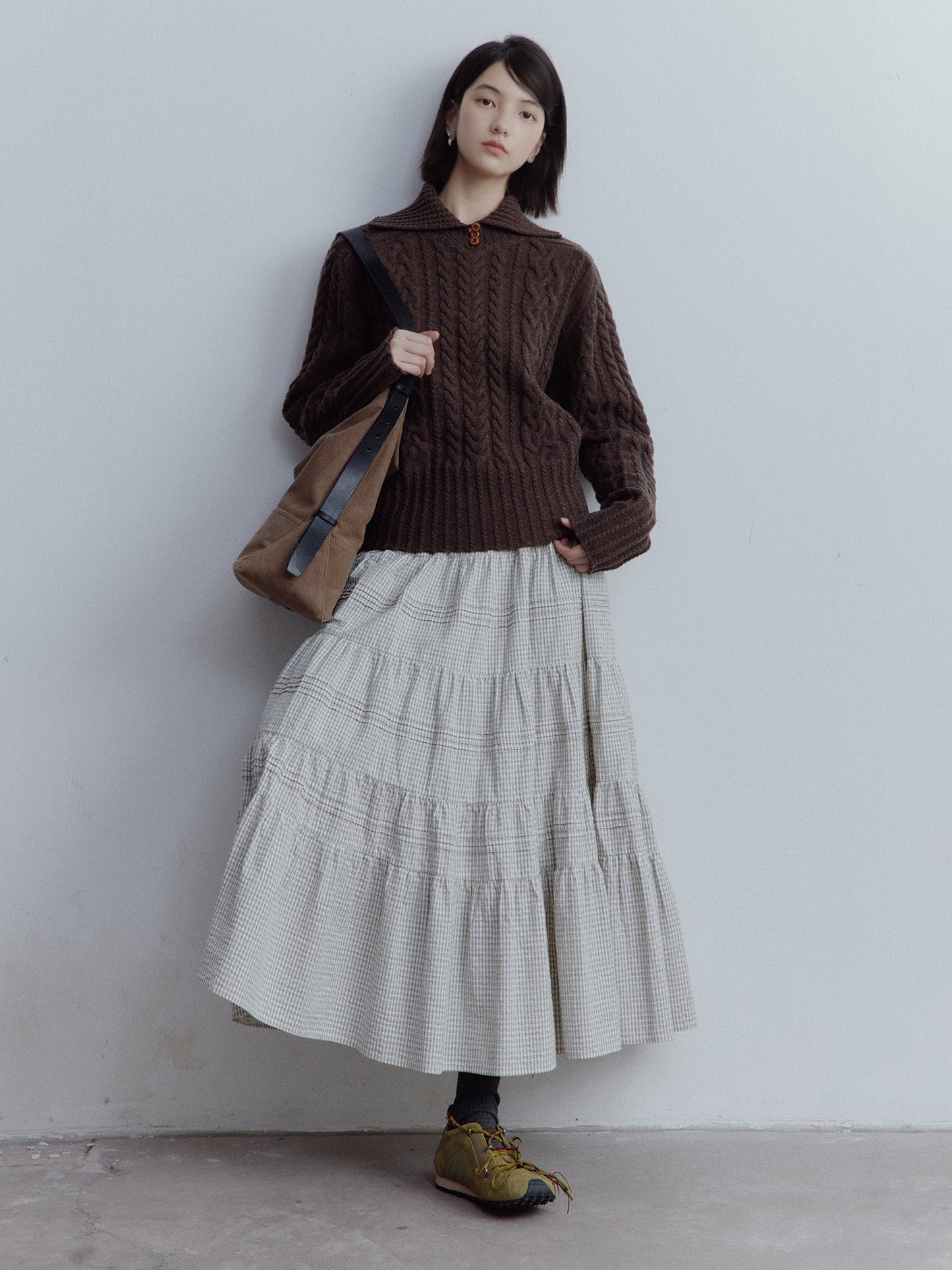FUSSED Hazelnut Brown Vintage Cable Knit Wool Pullover Sweater FOF-25SS164b