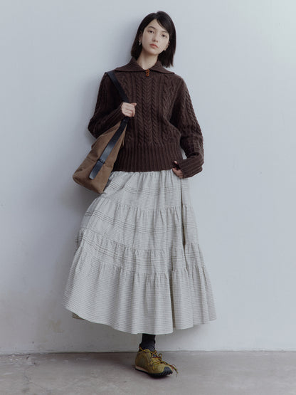 FUSSED Hazelnut Brown Vintage Cable Knit Wool Pullover Sweater FOF-25SS164b