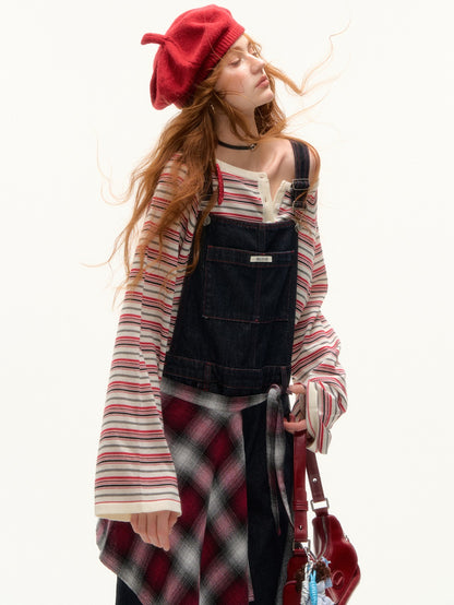 ASGONY - Vintage Wide-Leg Denim Overalls