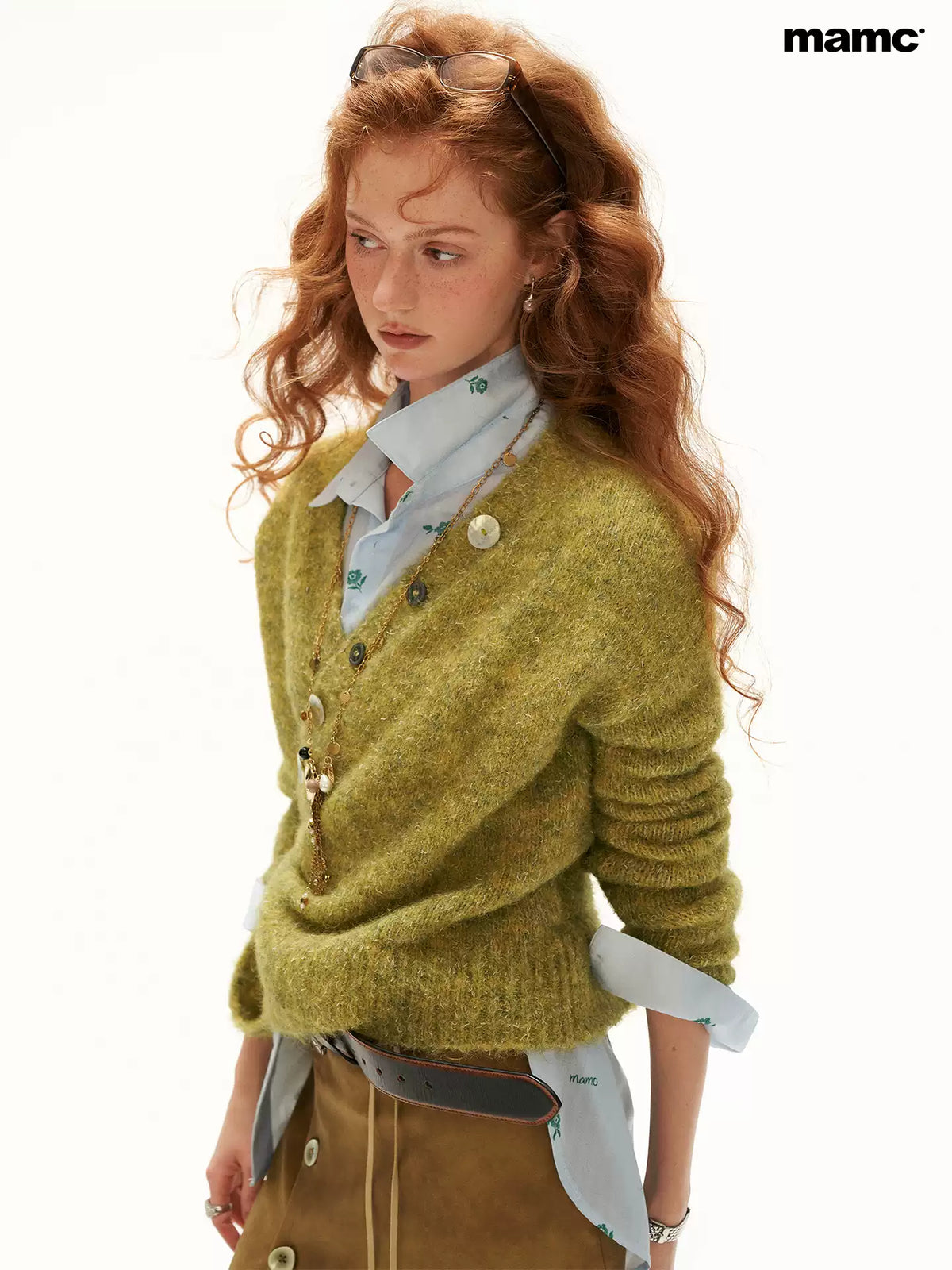MAMC - Green Textured Wrap Cardigan with Shell Buttons
