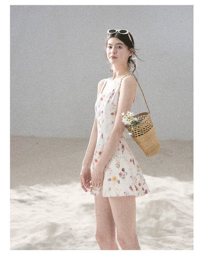 "Chamomile Summer" Dutch Cheese Floral Lace Pinafore Mini Dress 46345