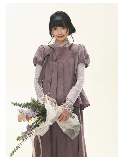 "Whispers Between Pleats" Gray Grape Purple Pleated Top & Maxi Skirt Set