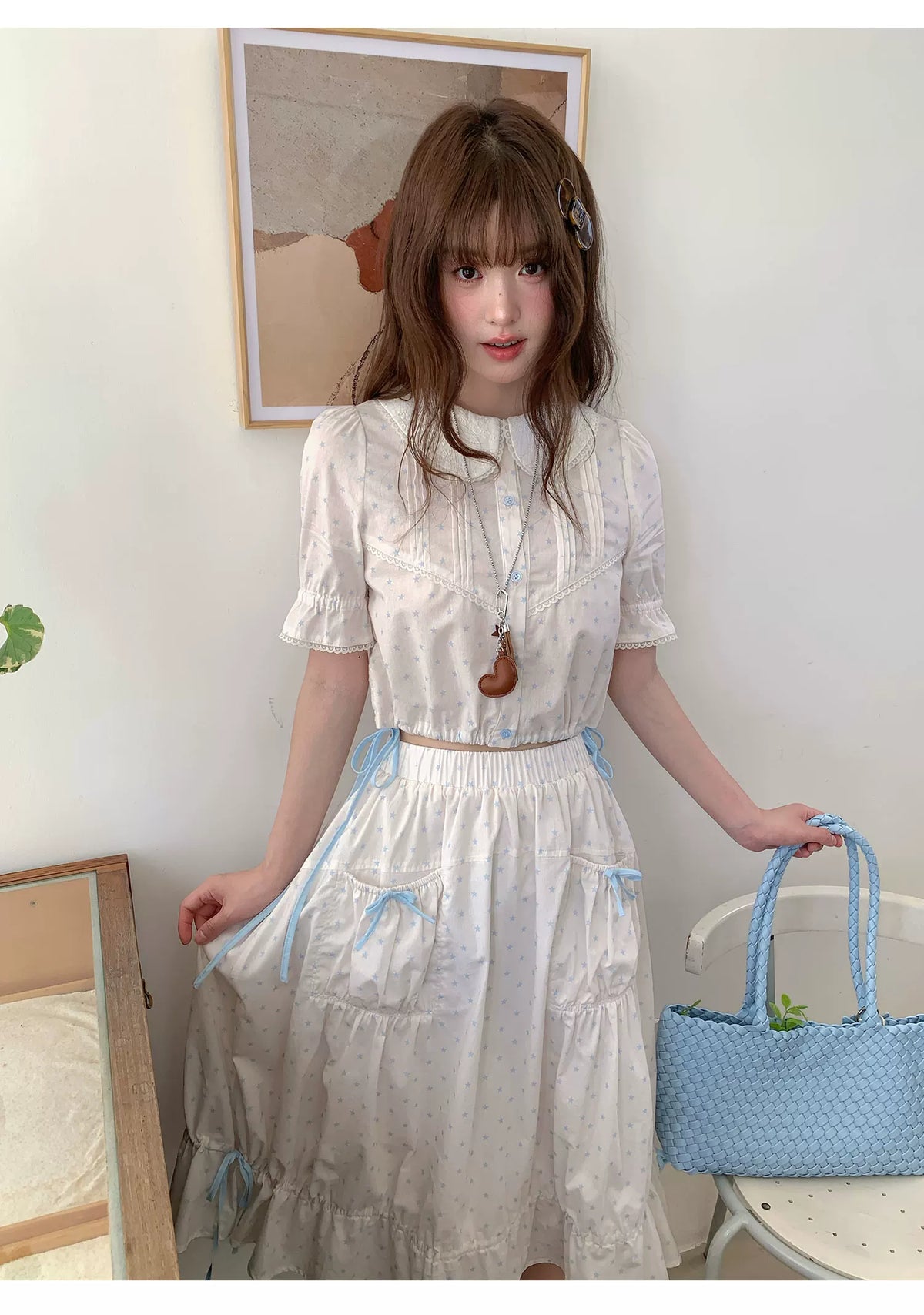 [RF] “Starlight Sea Salt” Cream White Ballet Bow Two-Piece Set