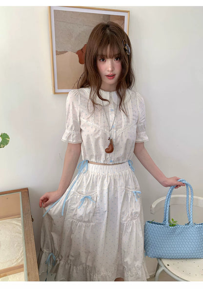 [RF] “Starlight Sea Salt” Cream White Ballet Bow Two-Piece Set