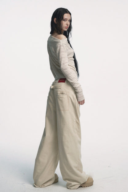 Muirgen - Ivory Silver-Thread Asymmetrical Off-Shoulder Fitted Top