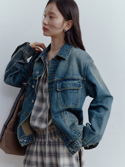 FUSSED Vintage Blue Oversized Washed Denim Jacket FOF-25SS165
