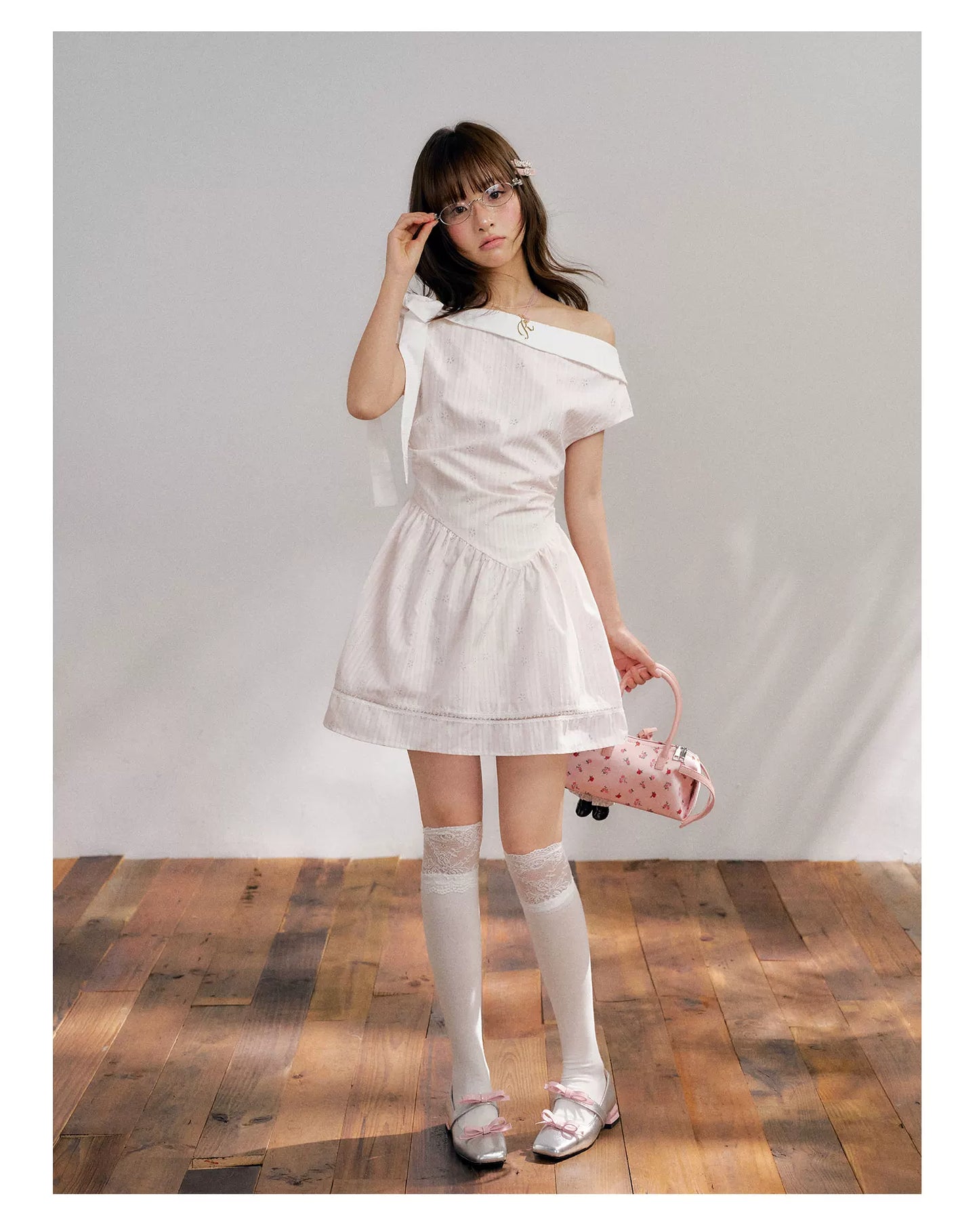 “Cloud Ballet Reverie” Blush Pink Off-Shoulder Dress