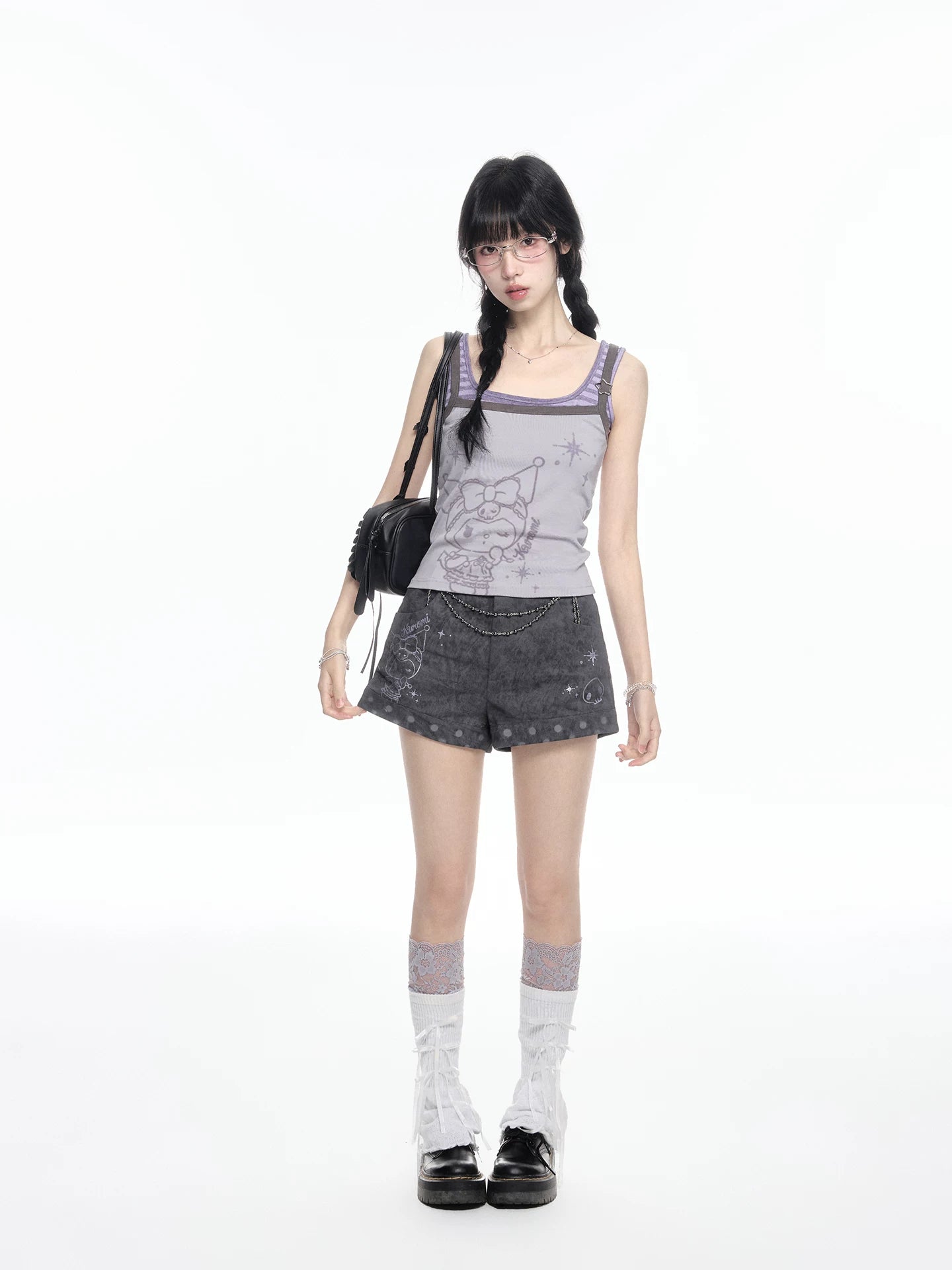 170726K "Twilight Rebel" Gray Purple Layered Summer Collection (Layered Cami Top / Casual Shorts)