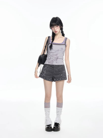 170726K "Twilight Rebel" Gray Purple Layered Summer Collection (Layered Cami Top / Casual Shorts)