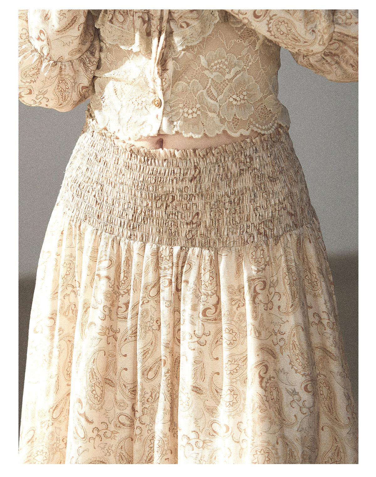 170726 "Growing an Autumn Breeze" Milk Tea Floral Blouse & Maxi Skirt Set