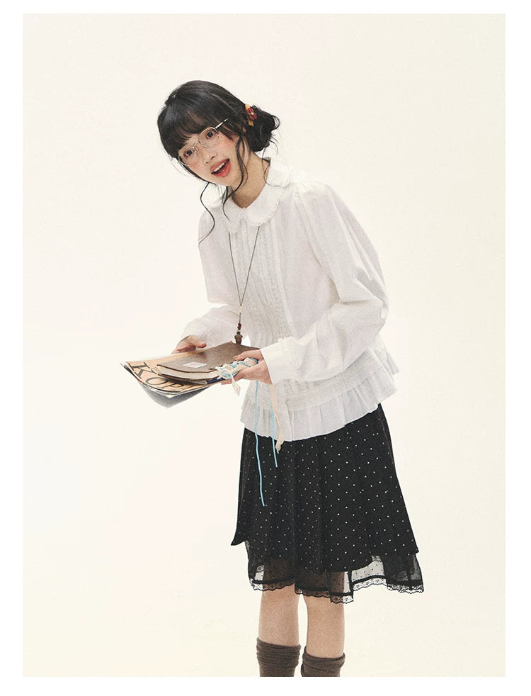 "Polka Reverie" Black Polka Dot Bow Pleated Mini Skirt
