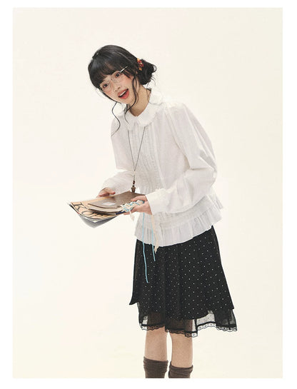 "Polka Reverie" Black Polka Dot Bow Pleated Mini Skirt