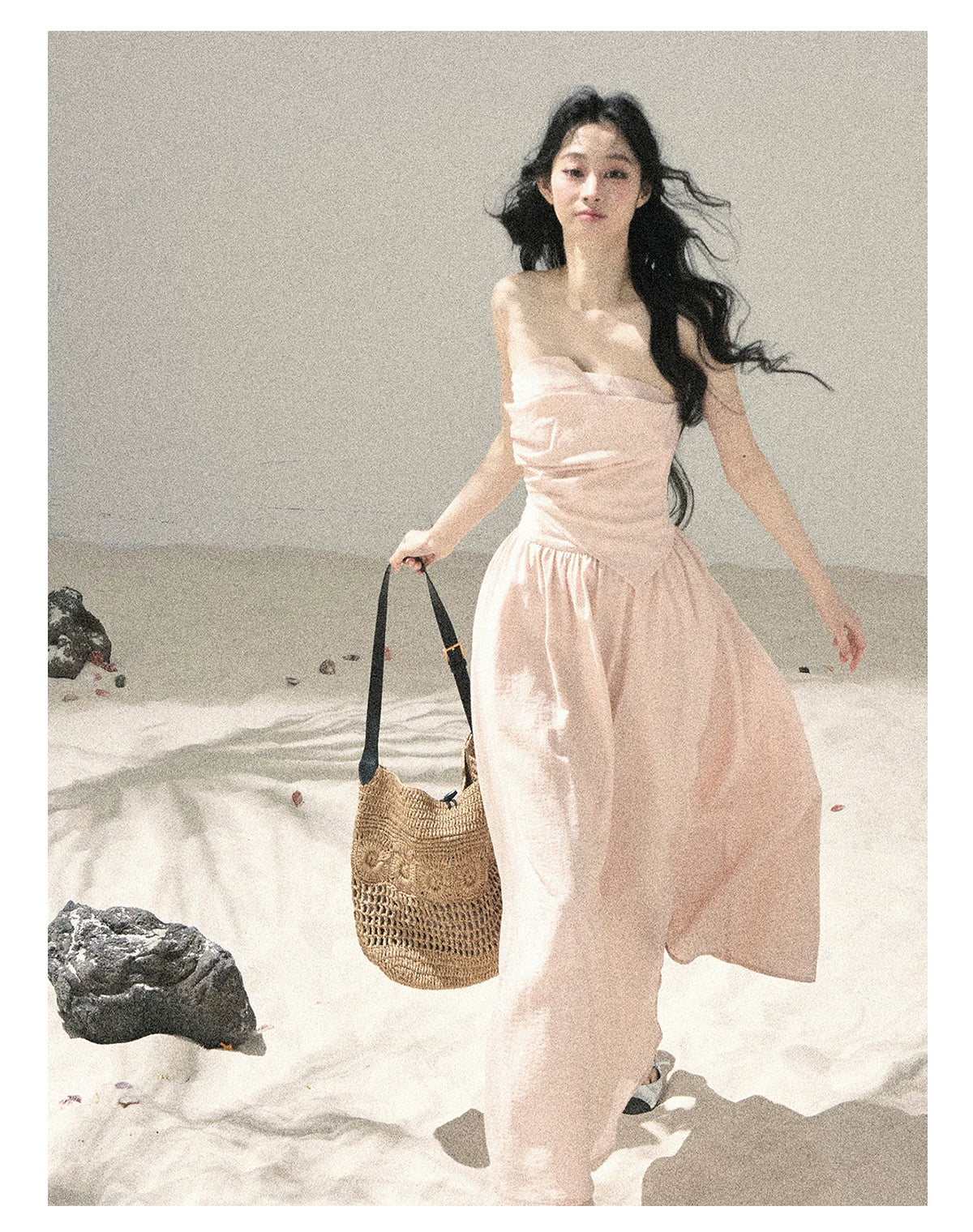 "Blushing Sunset Clouds" Ballet Pink Strapless Maxi Dress