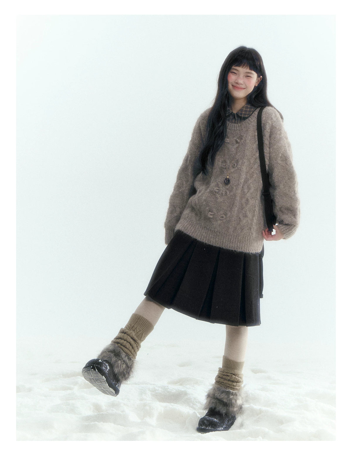 Horridale - Vintage Cable-Knit Heart-Texture Sweater – Smoky Gray