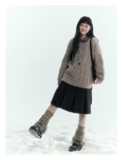 Horridale - Vintage Cable-Knit Heart-Texture Sweater – Smoky Gray
