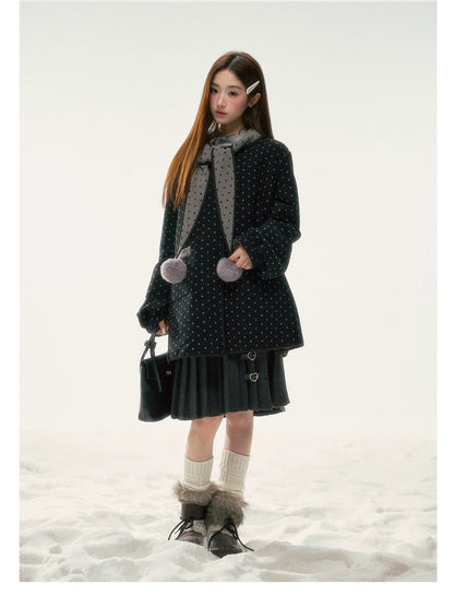 BIBIBENCY - Gray & Black Reversible Polka Dot Wool-Look Coat