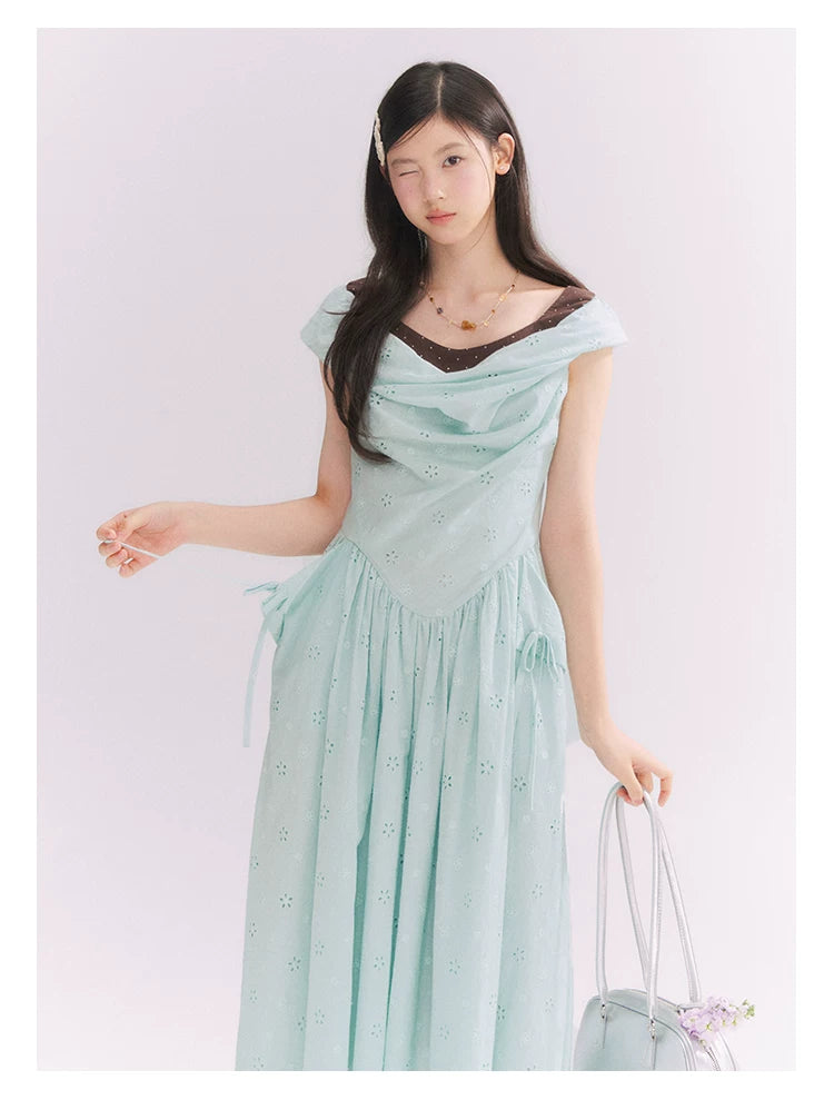 “Heartfelt Rendezvous” Mint Green French Embroidered Cutout Dress