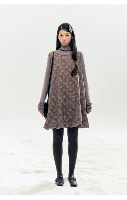 "Lavender Mist" Smoky Mauve Ruffle Ruched Turtleneck Knit Top