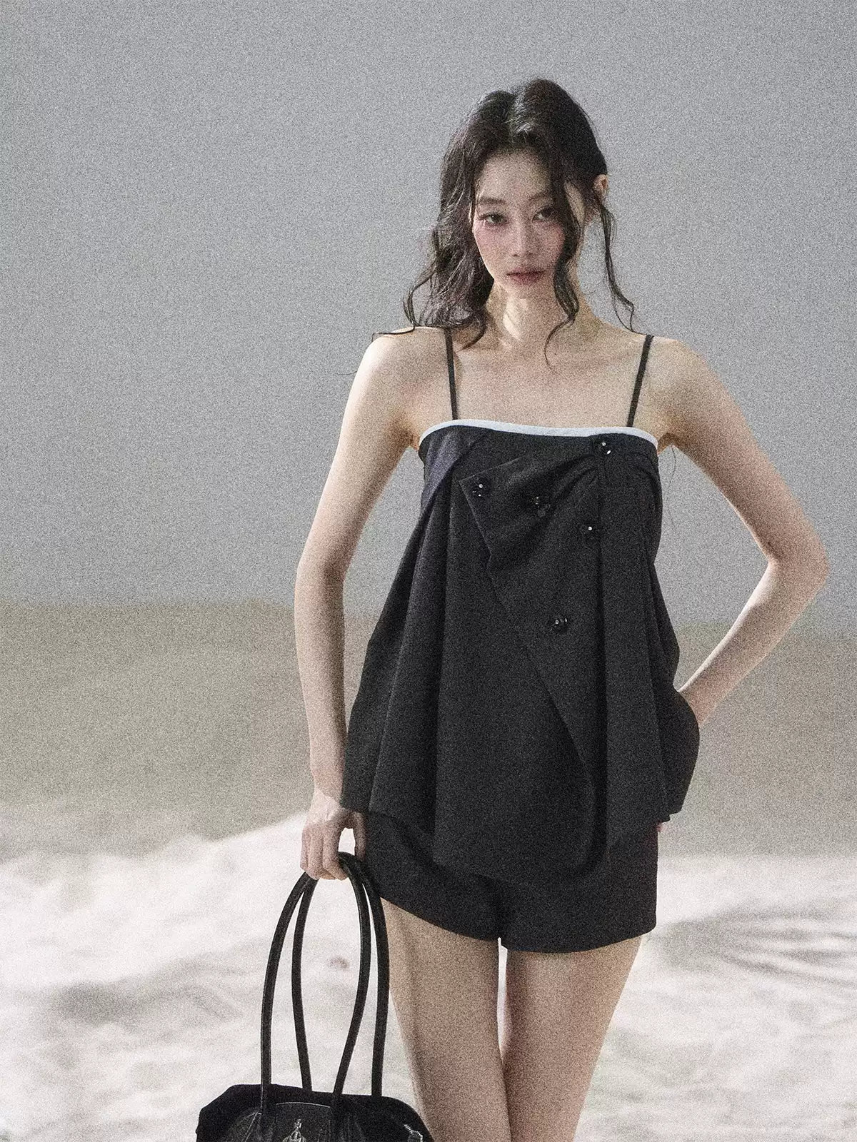 "Flowing Light & Shadow" Slate Gray Cami Top & Skort Two-Piece Set