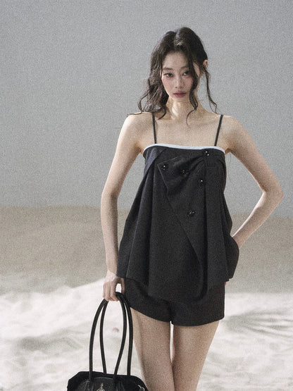 "Flowing Light & Shadow" Slate Gray Cami Top & Skort Two-Piece Set